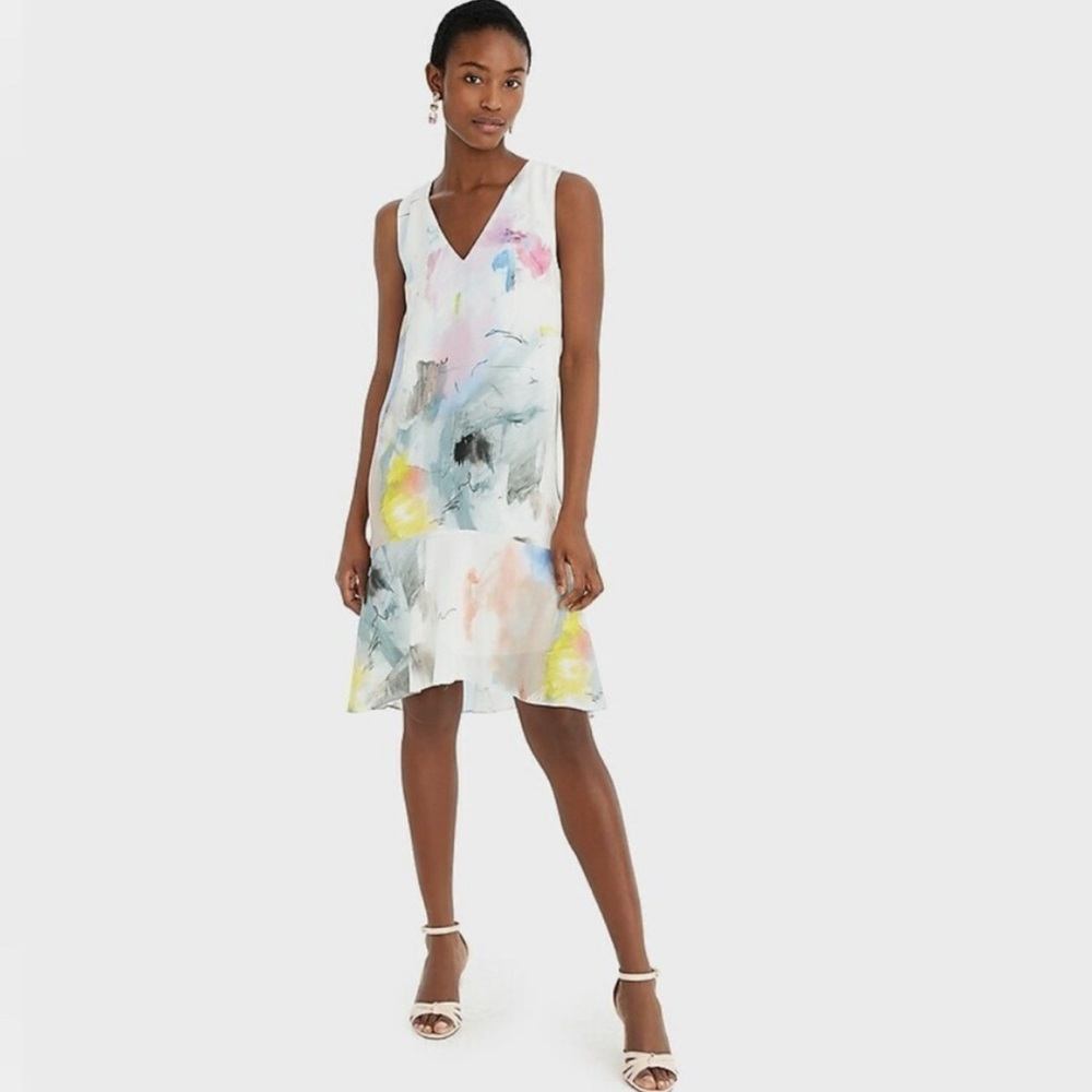 NWOT J. Crew 100% Silk Watercolor Midi Dress - Multicolor